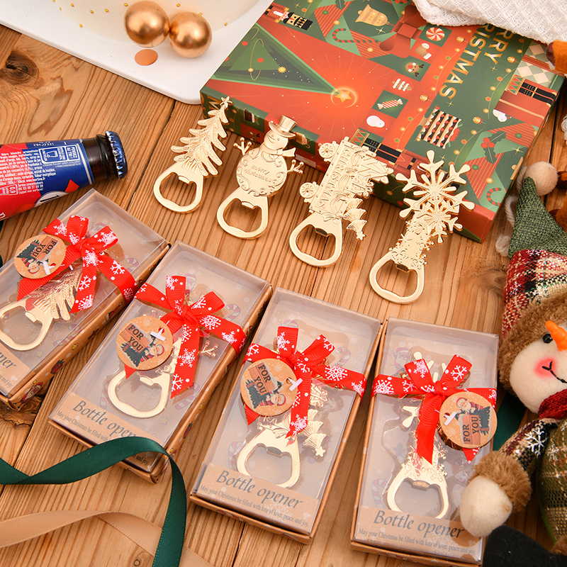 Apribottiglie decorativo natalizio Cartone animato albero di Natale Pupazzo di neve Apriscatole regalo feste in metallo Utensili da bar da cucina