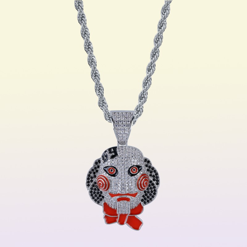 Gioielli Hip Hop Ciondolo ghiacciato Collana di design di lusso Mens Pendenti a catena in oro Bling Diamond Clown Tekashi69 Saw Billy Cosplay2048410