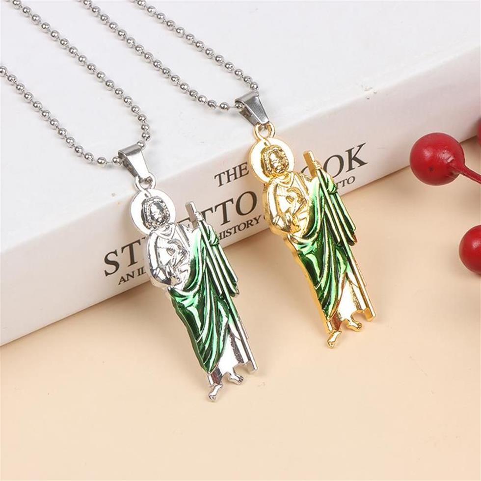 Collares colgantes Oro Astilla San Judas Tadeo Llavero Católico Iglesia Religiosa Decoración Estatua Recuerdo Regalo219F