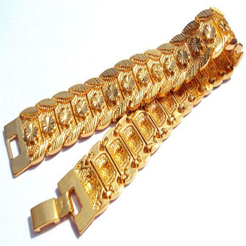 szerokie 17 mm mężczyzn 18 -krotnie żółte złoto GF prawdziwa bransoletka Solid Say Say Link 20 cm zawierający około 30% lub więcej stopu 354B