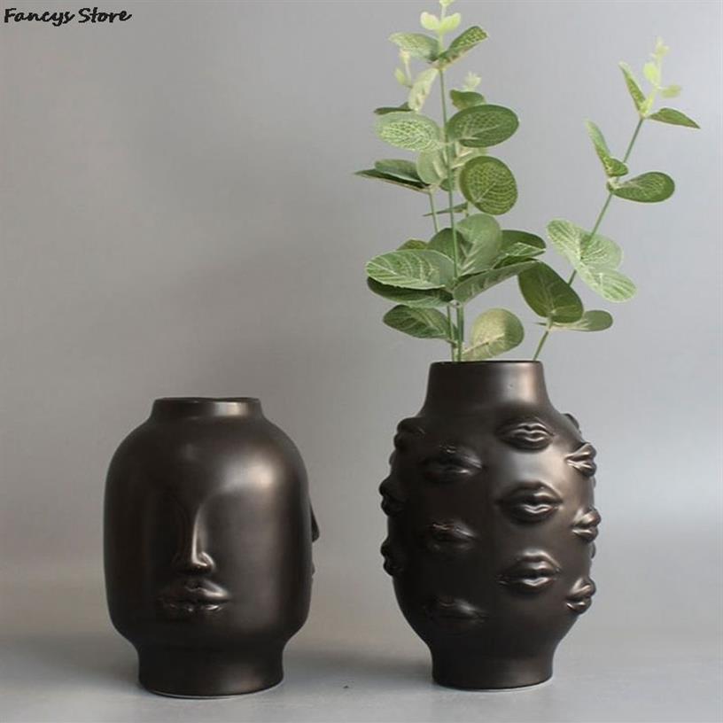 Nordic Ins Style Creative Personnalité Visage Vase Moderne Minimaliste Lèvres Céramique Floral Home Bar Librairie Décoration Ornements 2104219Y