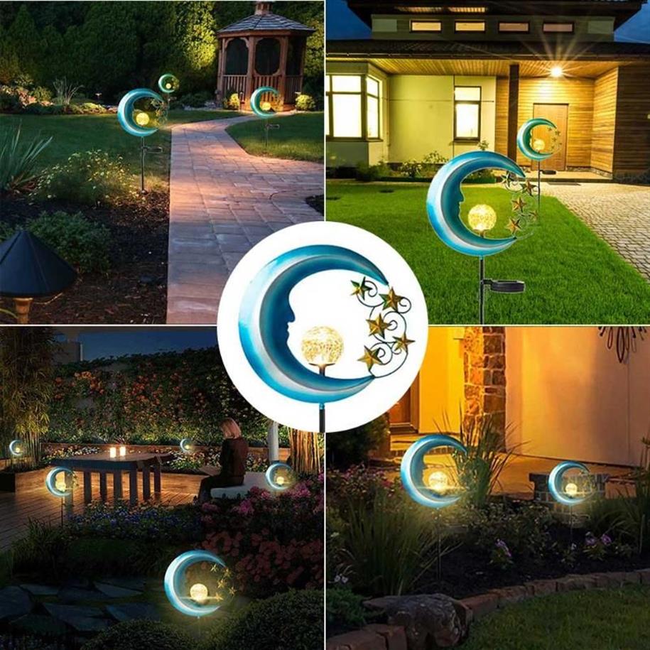 Luce da giardino a energia solare Luna Crackle Vetro Globo Luce in metallo Luci solari Percorso da giardino Decorativo cortile esterno247w