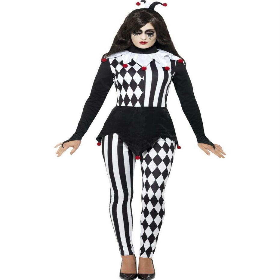 Senhoras Jester Traje de Halloween Adultos Palhaço Arlequim Vestido Extravagante Roupa Feminina SM1898 MLXL200k