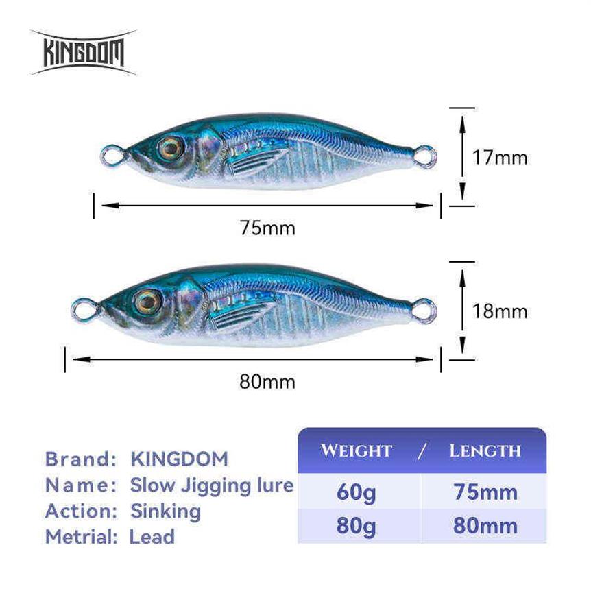 Kingdom 60g 75mm 80g 80mm S-form långsam jigging lysande beläggning sjunkande jigging konstgjorda bete hav fiske tillbehör lockar 2202205n