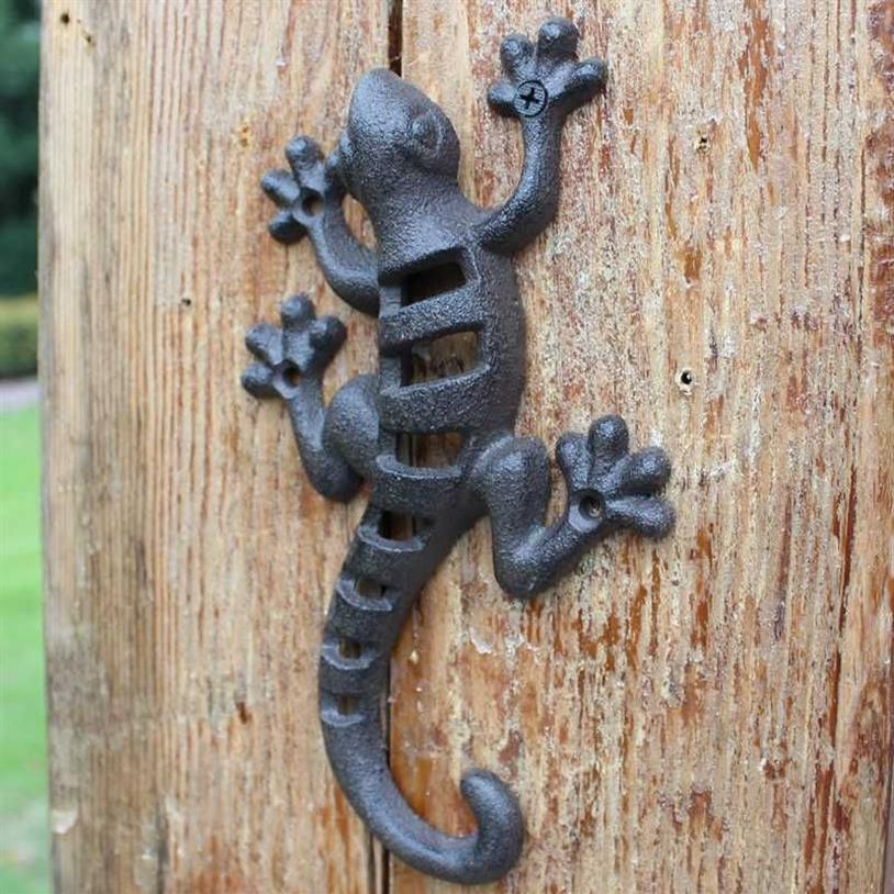 Preto europeu vintage casa jardim ferro fundido gecko parede lagarto estatuetas barra decoração de parede metal estátuas animais escultura artesanal 21351i