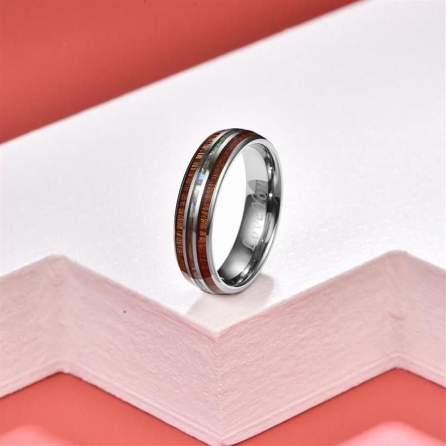 Anéis de casamento 6mm madeira koa havaiana e concha de abalone carboneto de tungstênio para mulheres homens casamento lois223471