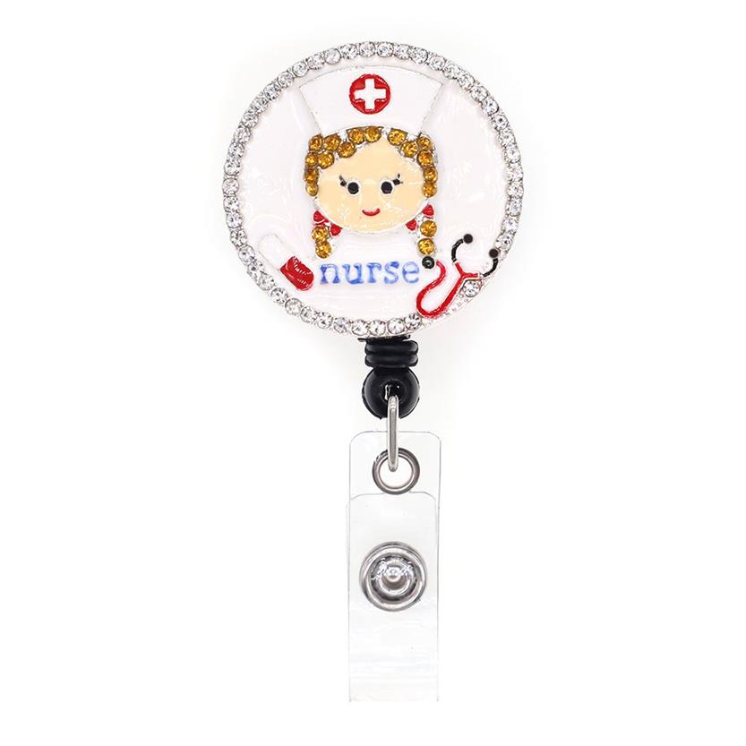 Cute Key Rings Nurse Crystal Rhinestone Medical Badge Reel Doctor ID Holder Retractable For Decoration276f