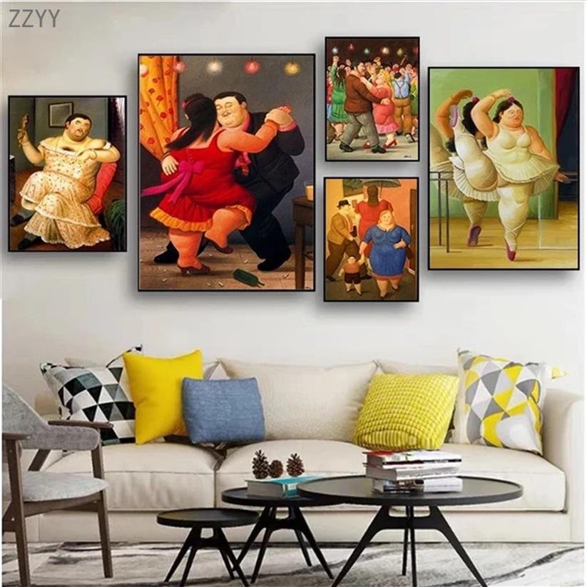 Fernando Botero Famous Canvas Oil Painting Fat Couple Dancing Poster and Print Wall Art Picture for Livin Room Home Decoration248E