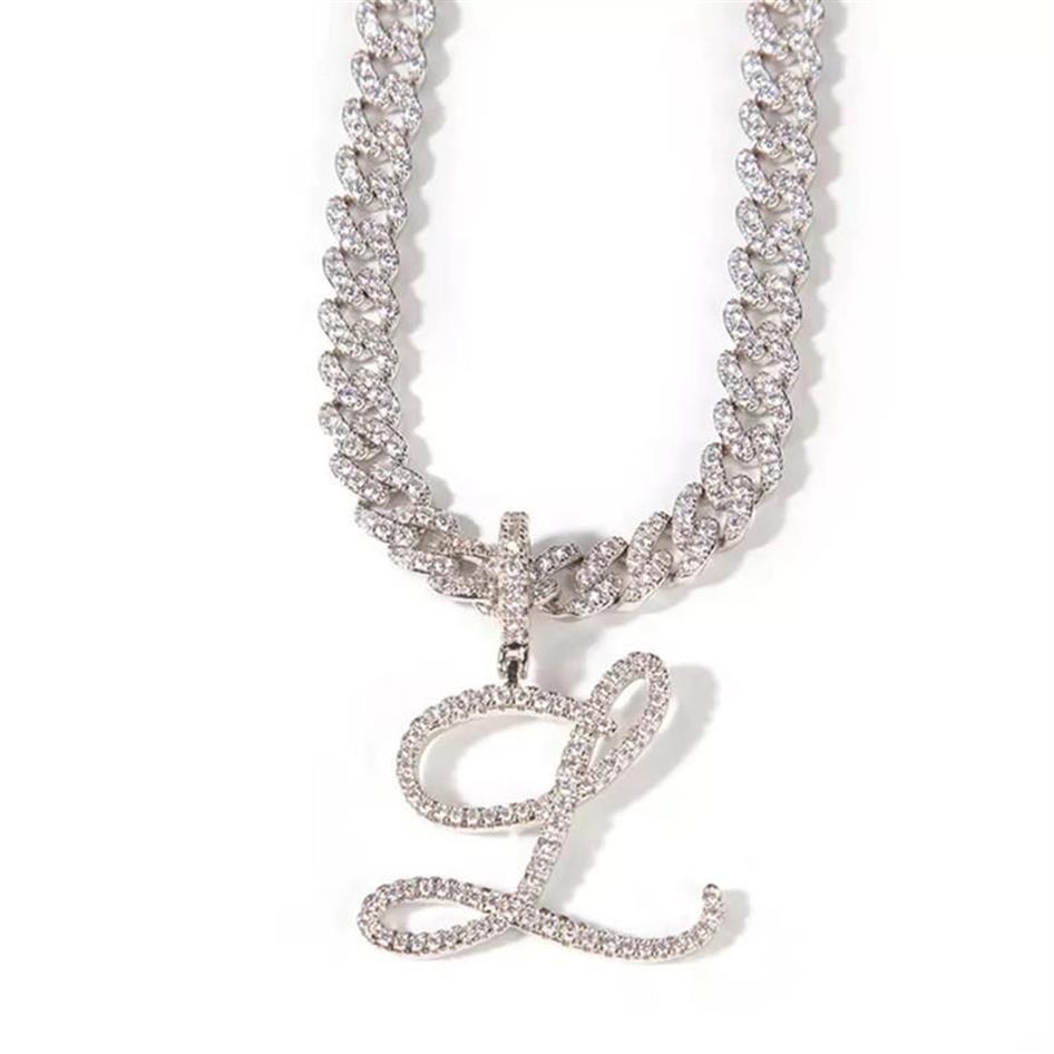 Chaînes A-Z Cursive Lettre Pendentif Glacé Collier Cubain Pour Femmes Initiale Zircon Lien Chaîne Ras Du Cou Rock Hip Hop BijouxChains El264d