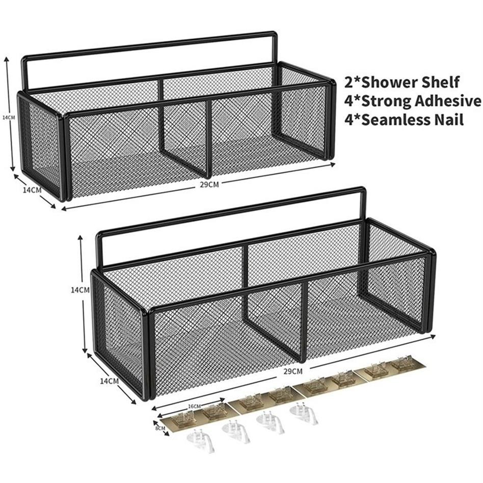 2-pack Douchewagen Mand Plankorganisator Wandmontage Roestvrij met 4 lijmen Zonder boren 220329266L