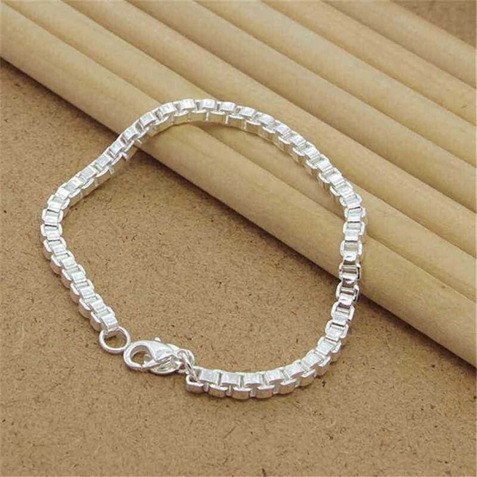 Bracelet en argent 925 de haute qualité, 4Mm, 8 pouces, carré vénitien, pour femmes et hommes, bijoux de charme de fête, Gifs L2208082777