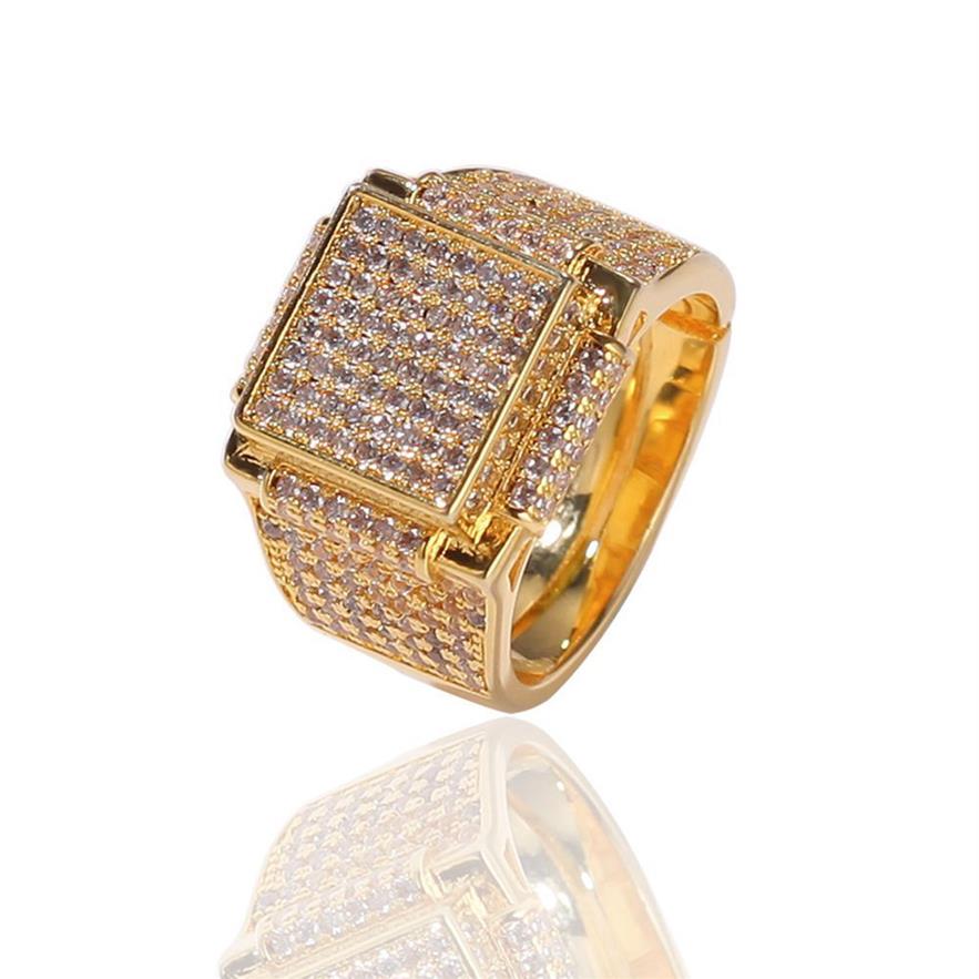 Sparkling Blingbling Ring Band Iced Out Tiny Zircon 18K Yellow Gold Filled Mens Ring Fashion Jewelry Gift3190