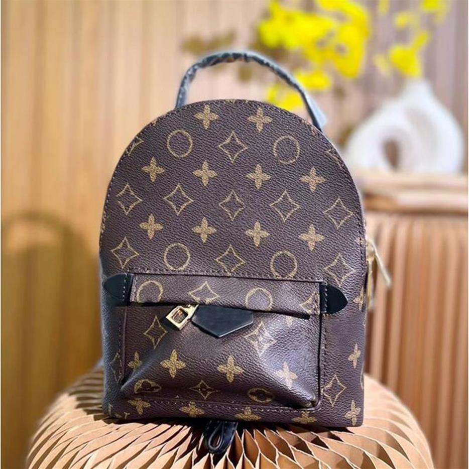 good quality bags brand designer Womens Palm Springs Mini Backpack children backpacks women printing PU leather School Bag Brown f201b