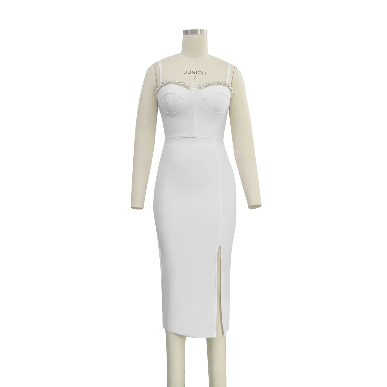 2024年の女性ファッションドレス滑走路ドレス独立したステーション女性服の包帯タイスリングダイヤモンドスプリットバンデージドレスセクシーバンケットドレス