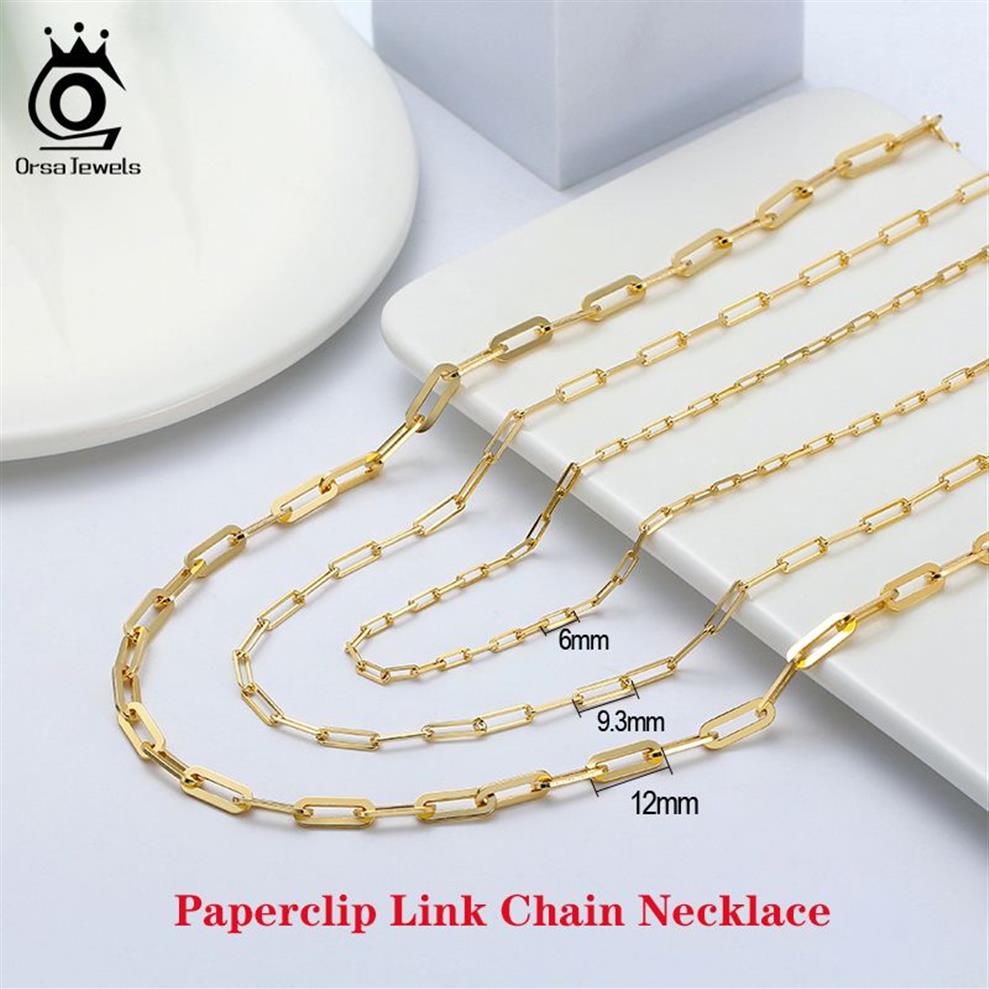 ORSA JEWELS 14K Gold Plated Genuine 925 Sterling Silver Paperclip Neck Chain 6 9 3 12mm Link Necklace for Men Women Jewelry SC39 2292n