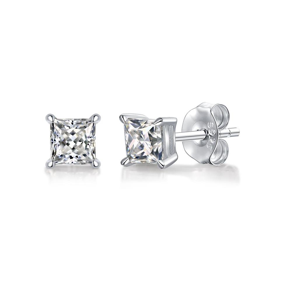 Stud earring D Color Princess Cut Moissanite Boucle d'oreille S925 Sterling Sliver Plaqué avec des boucles d'oreilles en or blanc 18 carats pour femmes Fine Jewel275m