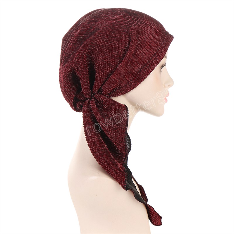 Donne musulmane Solido Pre-Legato Foulard Femminile Lucido Turbante Cancro Chemio Cappello Cappello Perdita di Capelli Copertura Copricapo Copricapi Stretch Bandana