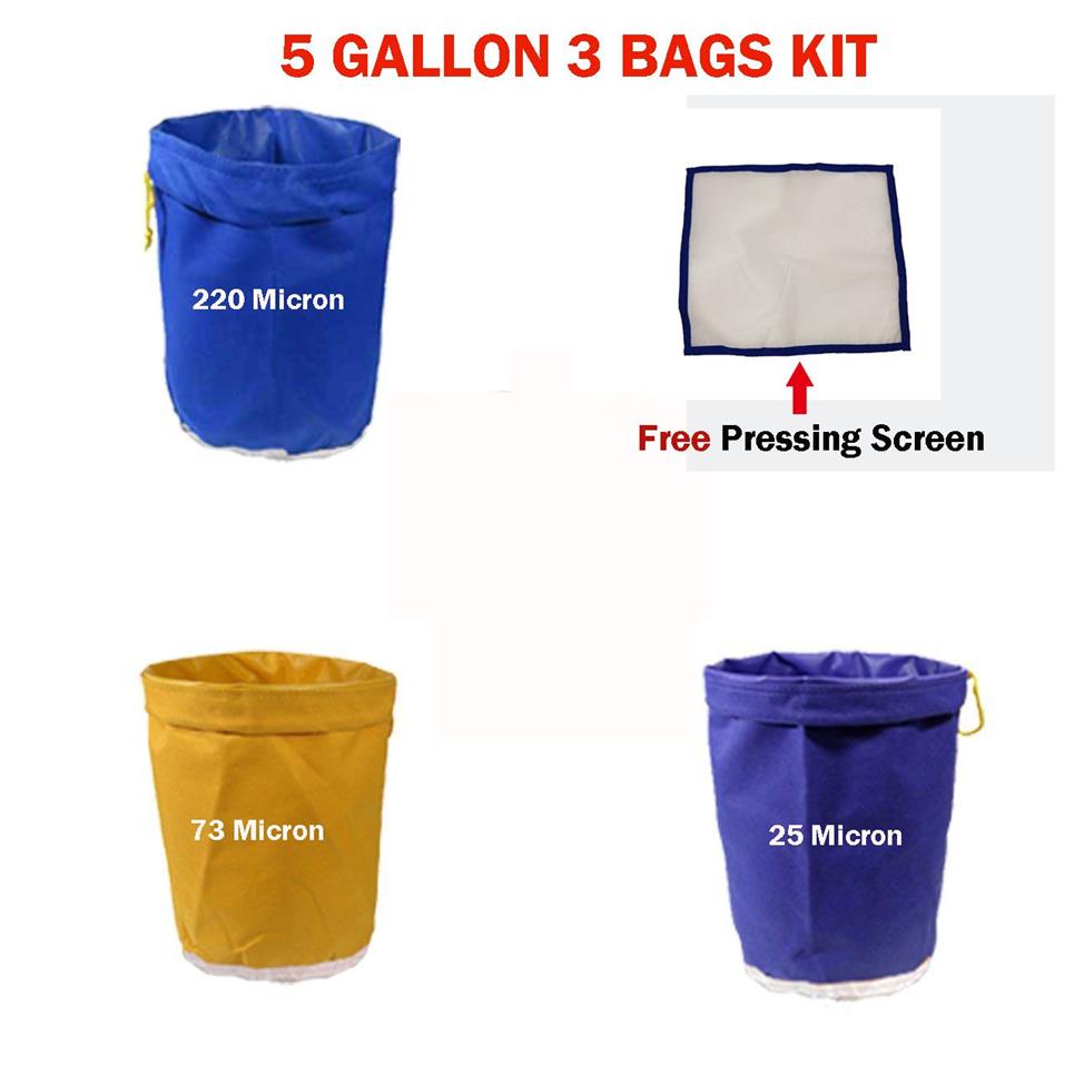 Sac filtrant 5 gallons 3 sacs, ensemble de sacs de culture de plantes à bulles, sac de culture de hachage, Kit d'extraction d'essence de glace à base de plantes, sacs d'extraction avec pression Scr297R