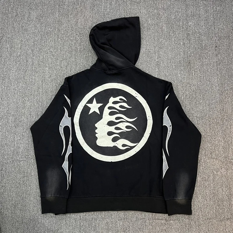 2024SS Black Washed Printing Hoodies 1 Kvalitetsöverdimensionerade män kläder