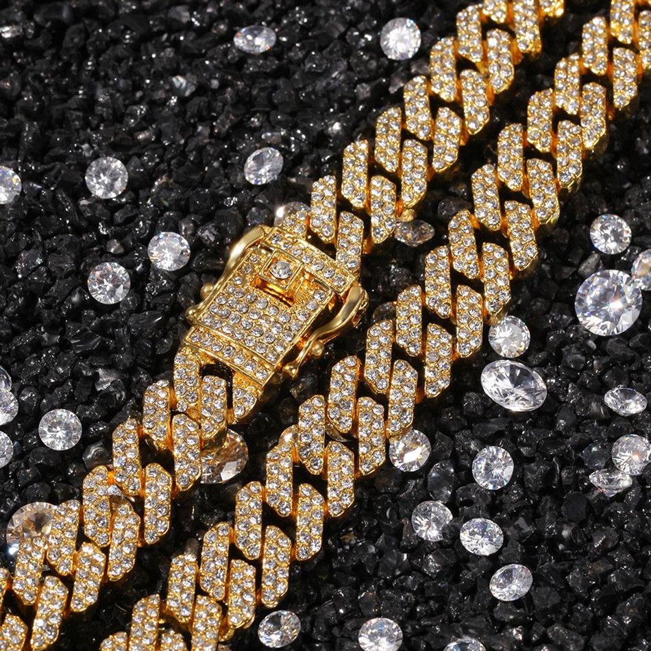 12mm Hip Hop plein strass pavé Bling glacé géométrique losange lien chaîne collier pour hommes rappeur bijoux 239o