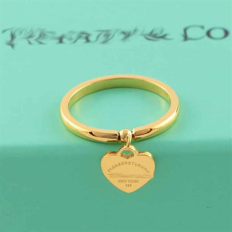 Bague avec lettre d'amour entière en acier inoxydable, pendentif à queue creuse, or, argent, rose, cadeau pour Couple, 255R