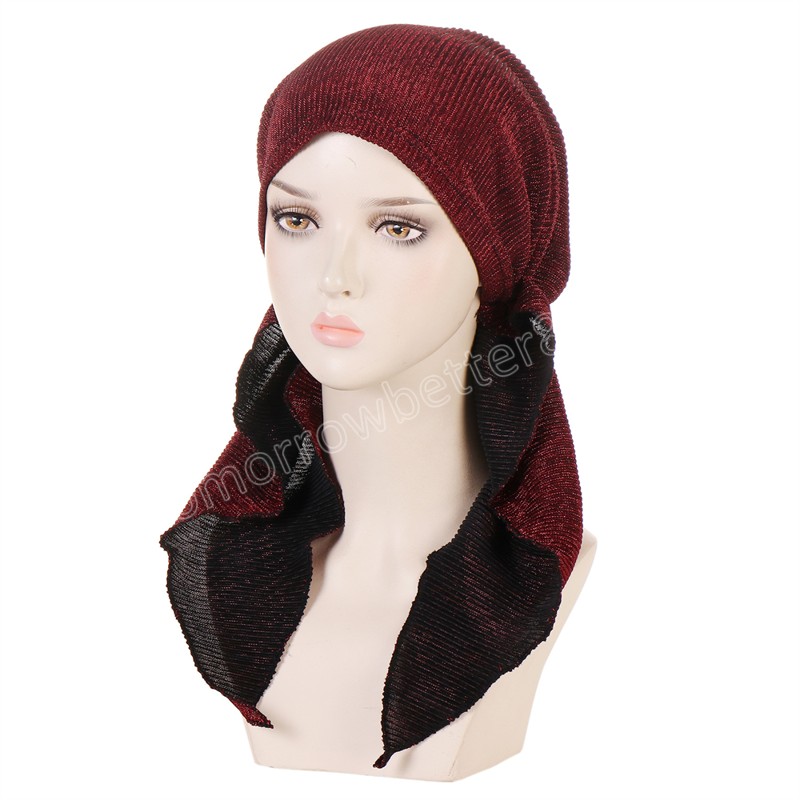 Donne musulmane Solido Pre-Legato Foulard Femminile Lucido Turbante Cancro Chemio Cappello Cappello Perdita di Capelli Copertura Copricapo Copricapi Stretch Bandana