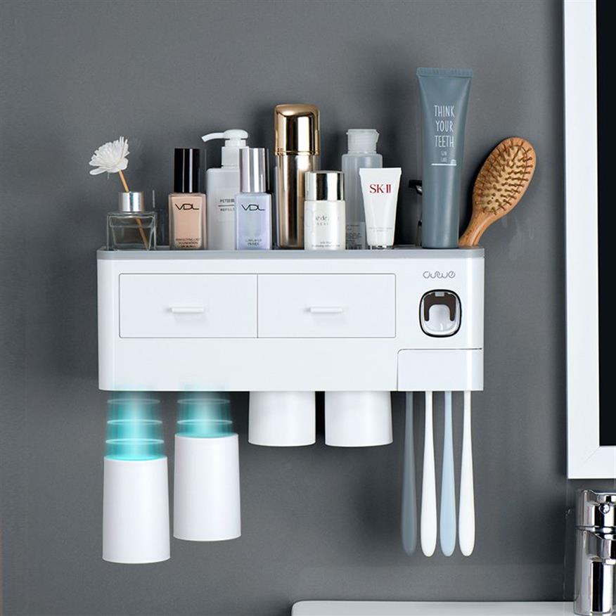 Magnetic Adsorption Inverted Toothbrush Holder Automatic Toothpaste Squeezer Dispenser Storage Rack Bathroom Accessories Home280U