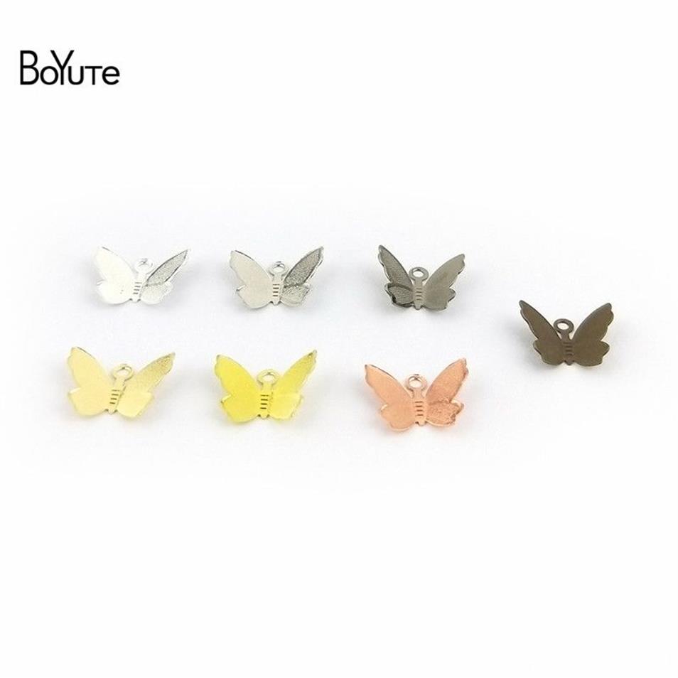 BoYuTe 500 piezas lote Metal latón estampado 11 13MM dijes de mariposa Diy accesorios hechos a mano piezas para joyería para el cabello Making2658