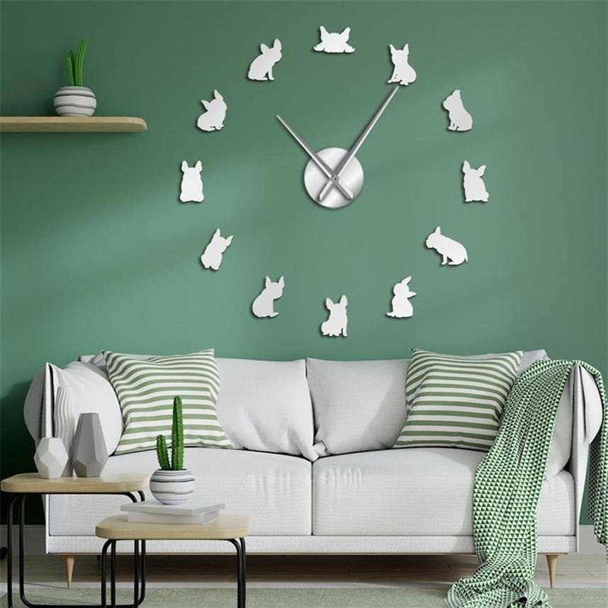 Bouledogue français bricolage horloge murale géante France chien domestique grande horloge murale moderne Frenchie montre murale Dod races amoureux des chiens cadeau 210251Z