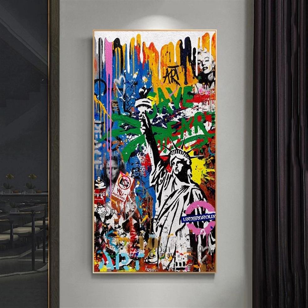 Abstract Graffiti Street Art Statue Of Liberty Canvas Painting Posters and Prints Wall Art Pictures For Living Room Home Decor263N