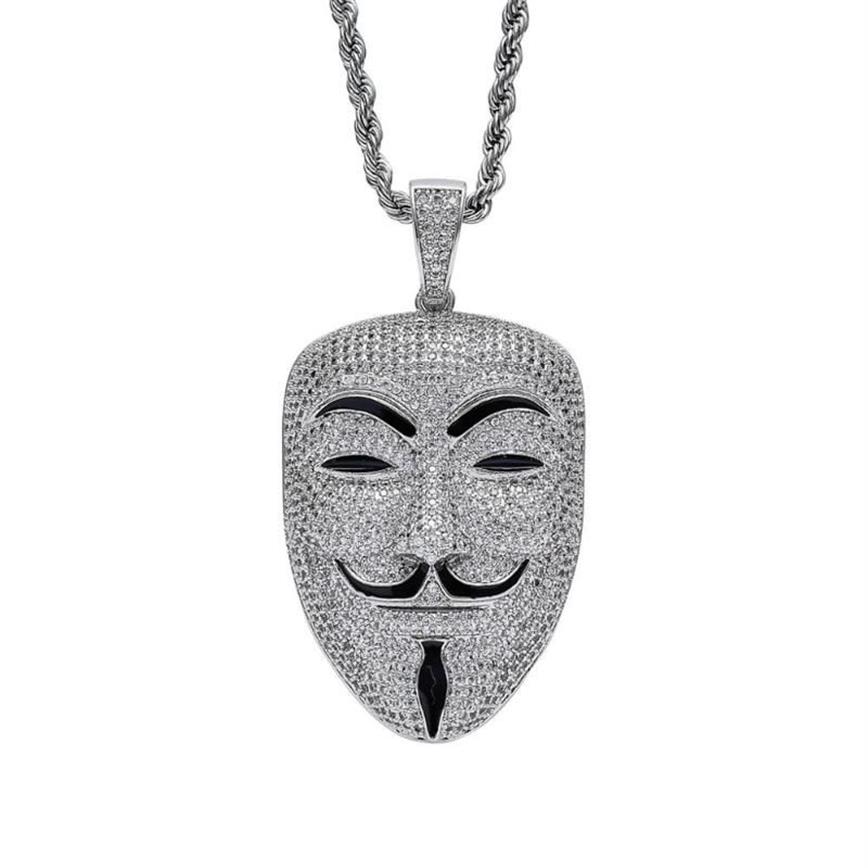 V wie Vendetta-Maskenanhänger mit Zirkon-Hip-Hop-Halskette270f