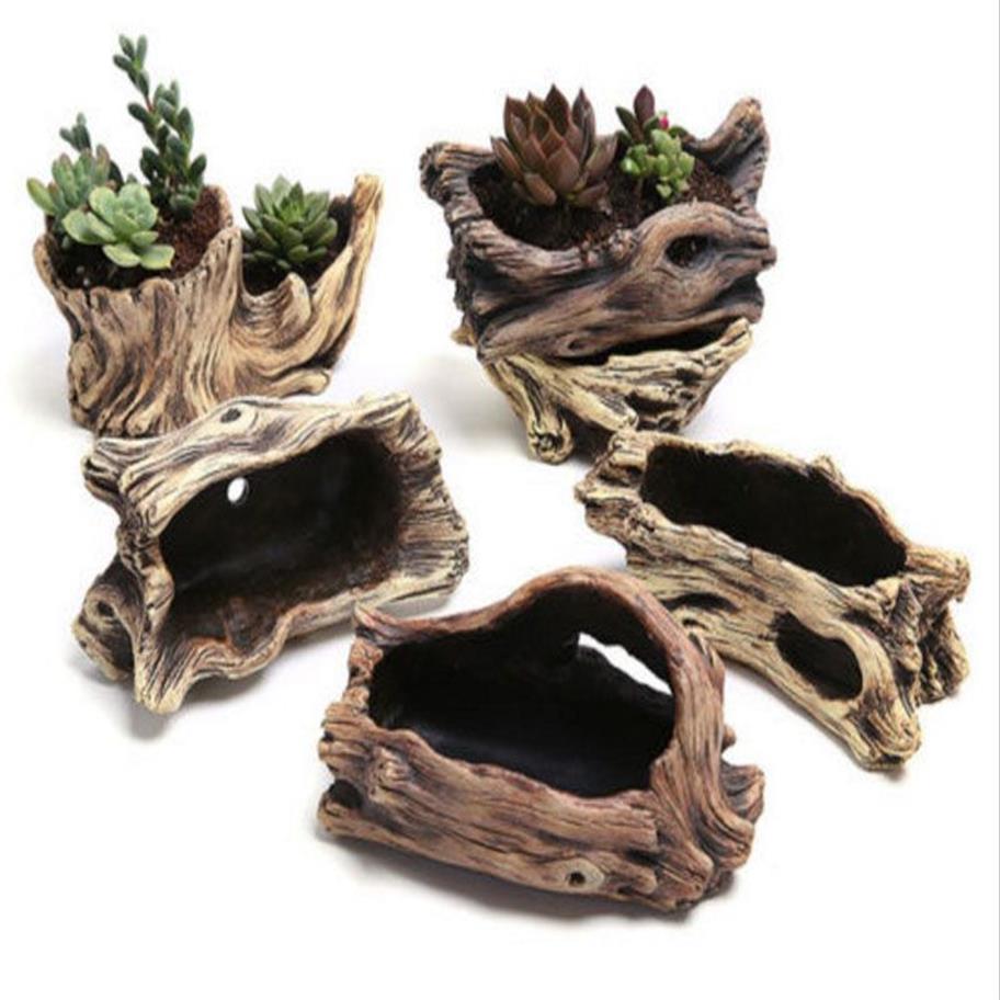 2018 New Creative Imitating Wood Flower Planters for Succulents Bonsai Cement Flowerpots260N