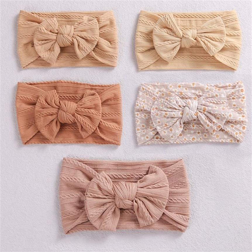 5st Cable Bow Baby pannband mjukt elastiskt tryck Nylon pannband set turban född för barn hårtillbehör W220316244I