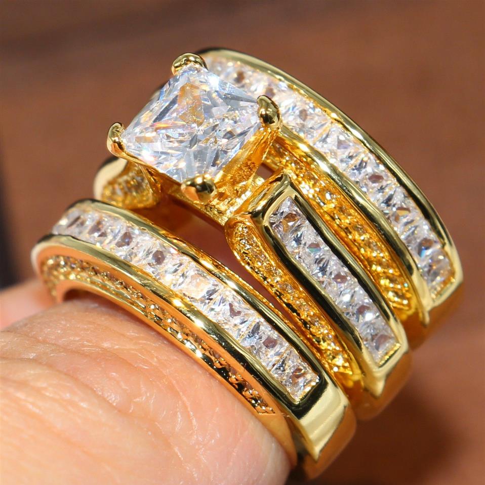 Size 5-11 Sparkling Fashion Jewelry Square 14KT Yellow Gold Filled Princess Cut White Topaz Party Gemstones CZ Diamond Women Weddi324v