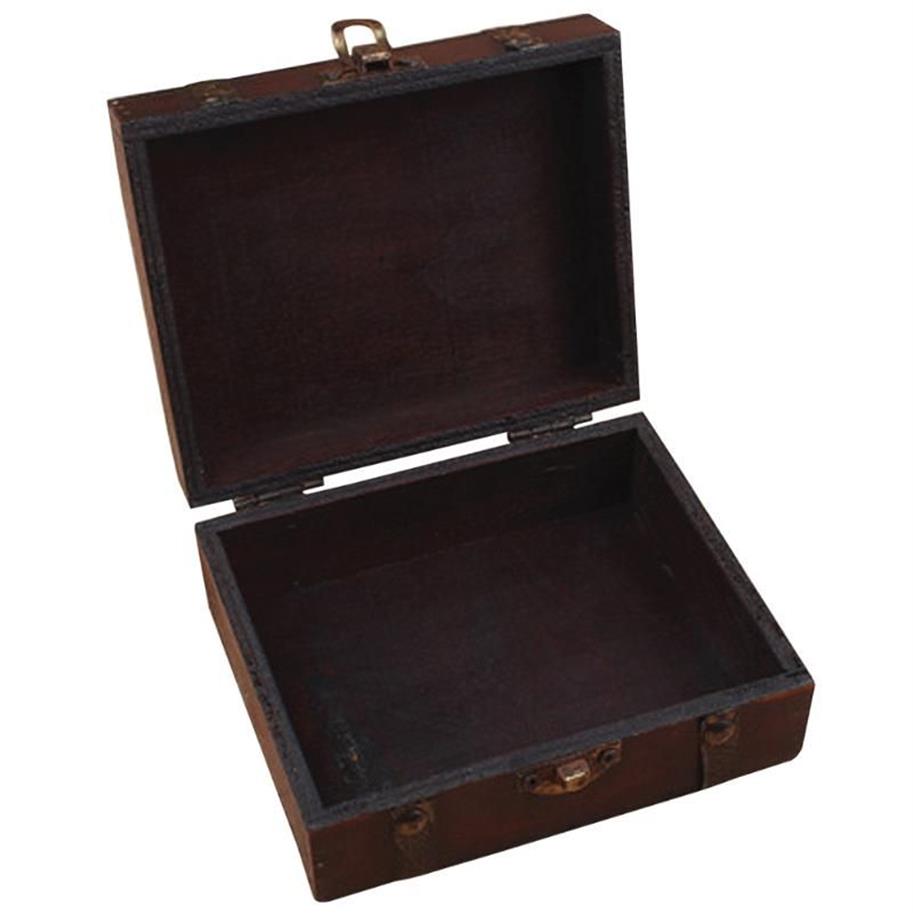 Ahşap Vintage Kilit Hazine Göğüs Mücevher Depolama Kutusu Düzenleyici Yüzük hediyesi251D