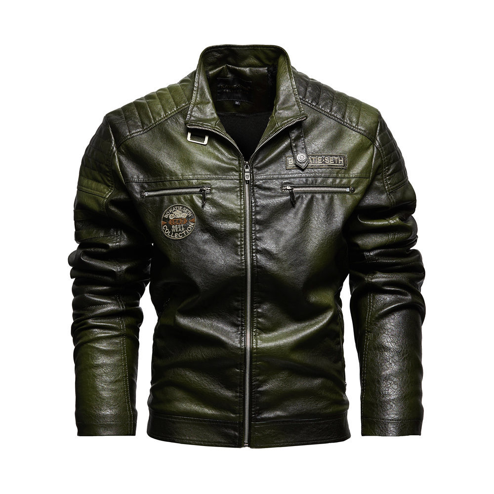 Herren-Oberbekleidung, Mäntel, Leder, Kunstleder, grenzüberschreitende neue Herren-PU-Lederjacke, europäischer und amerikanischer Motorradanzug, Plüsch-Lederjacke