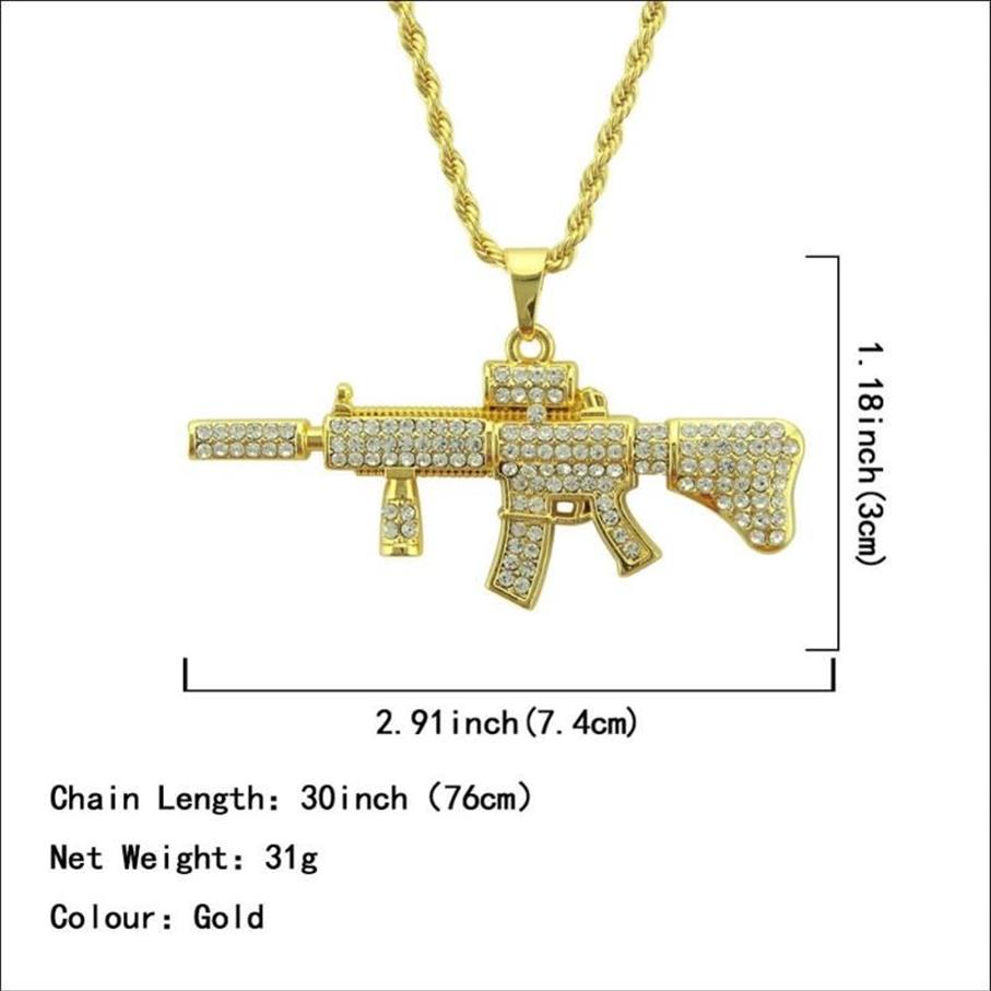 Collane con ciondolo Hip Hop Strass pavimentato Bling Iced Out Oro CS GO Collana con pendenti pistola uomo Rapper Gioielli Drop274s