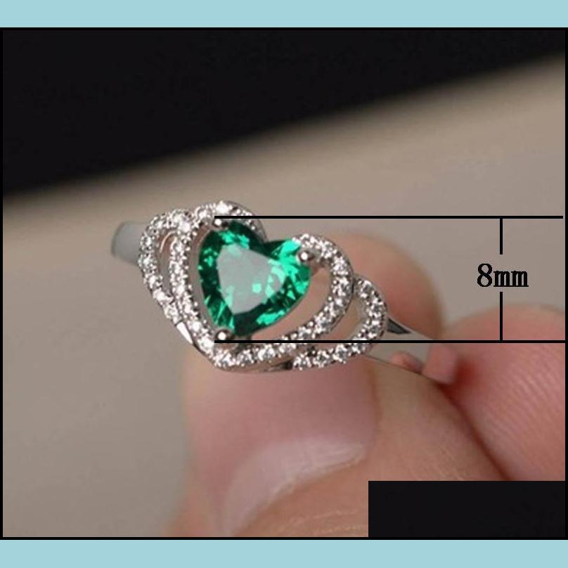 Bandringar Fashion Crystal Green Zircon Heart Shaped Wedding Rings for Women Rose Gold Elegant Engagement Jewelry Gift Drop Delivery J DHN0Z