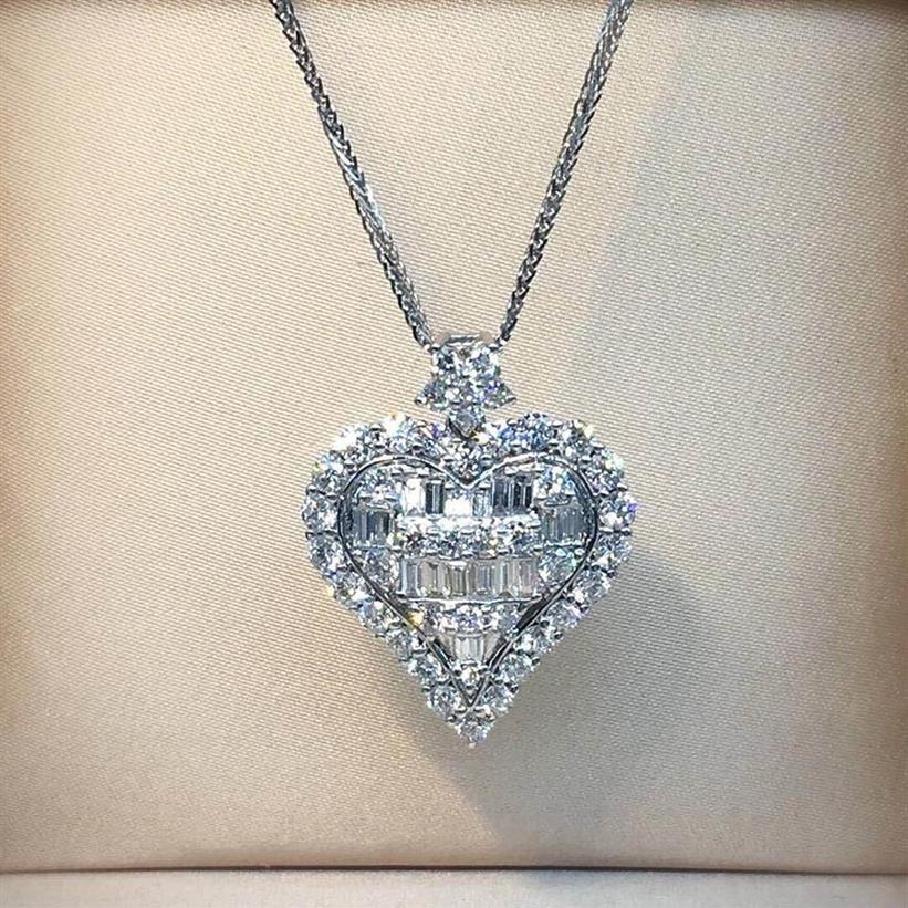 Amantes del corazón Colgante de diamante de laboratorio Real 925 Plata de ley Fiesta Colgantes de boda Collar de cadena para mujeres Joyería nupcial del encanto 210152W