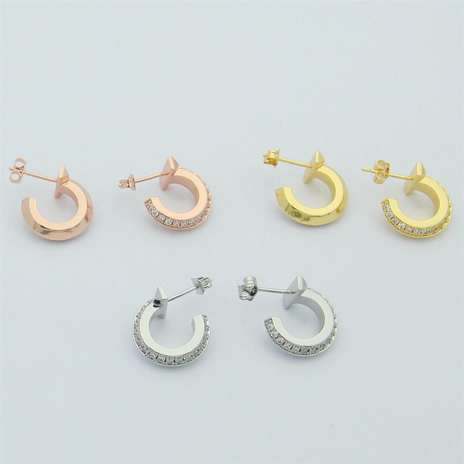 Kvinnor C-ringörhängen Studs Designer smycken med borrstänger Guld Silvery Rose Gold Full Brand As Wedding Christmas Gift288L