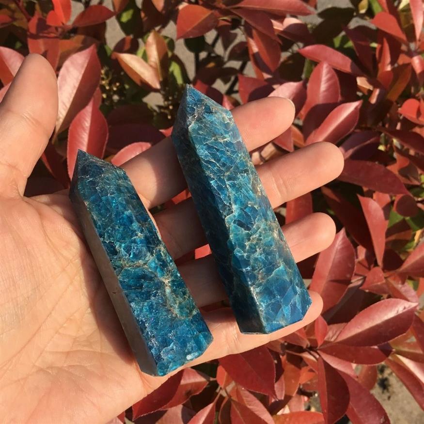 Baguette en cristal d'apatite bleue naturelle, 2 pièces, pierre à point unique pour la guérison T200117322V