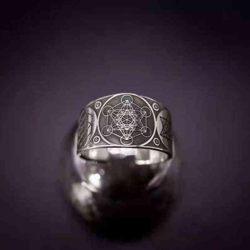 Vintage Archanioła Metatron Warrior Knight Angel of Life Regulowane pierścienie dla mężczyzn Salomon Kabbalah Ring Amulet Aesthetic253h