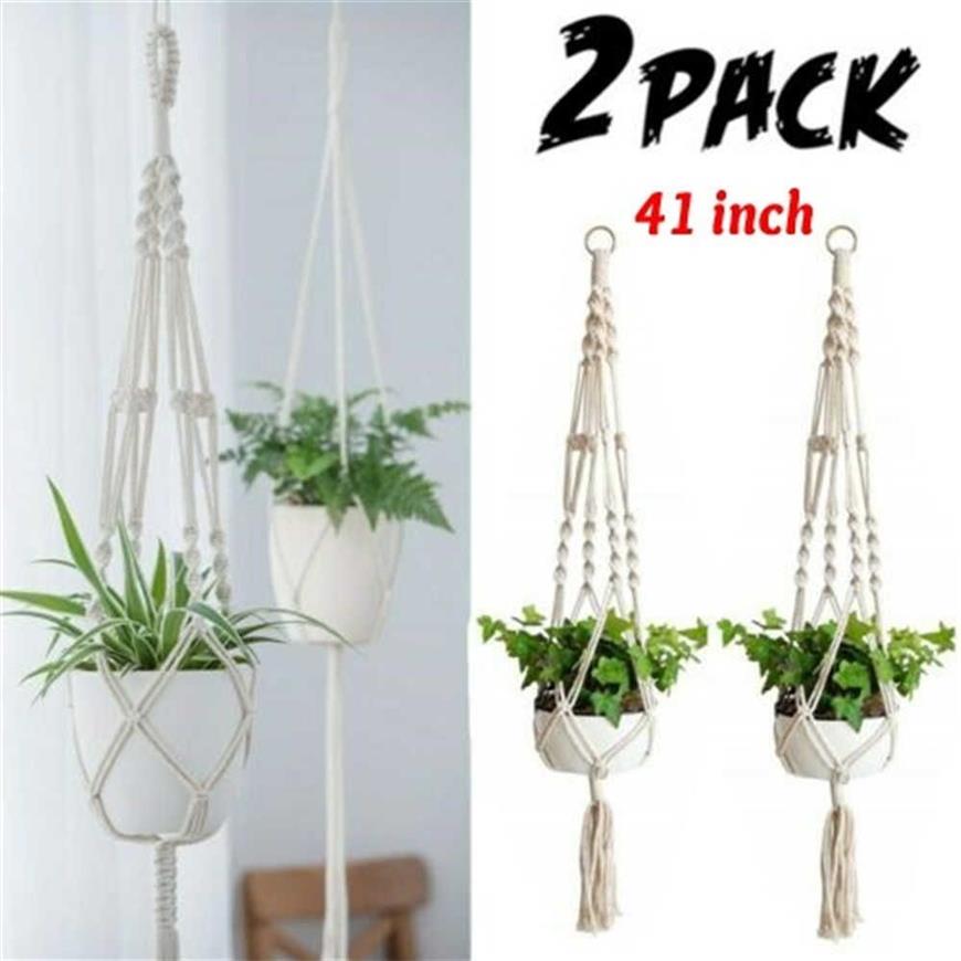 2 Pack 41 inch Handmade Home Garden Plants Hanging String Plant Hanger Macrame Home Decor Pots Basket Hanging Strings 210615213F