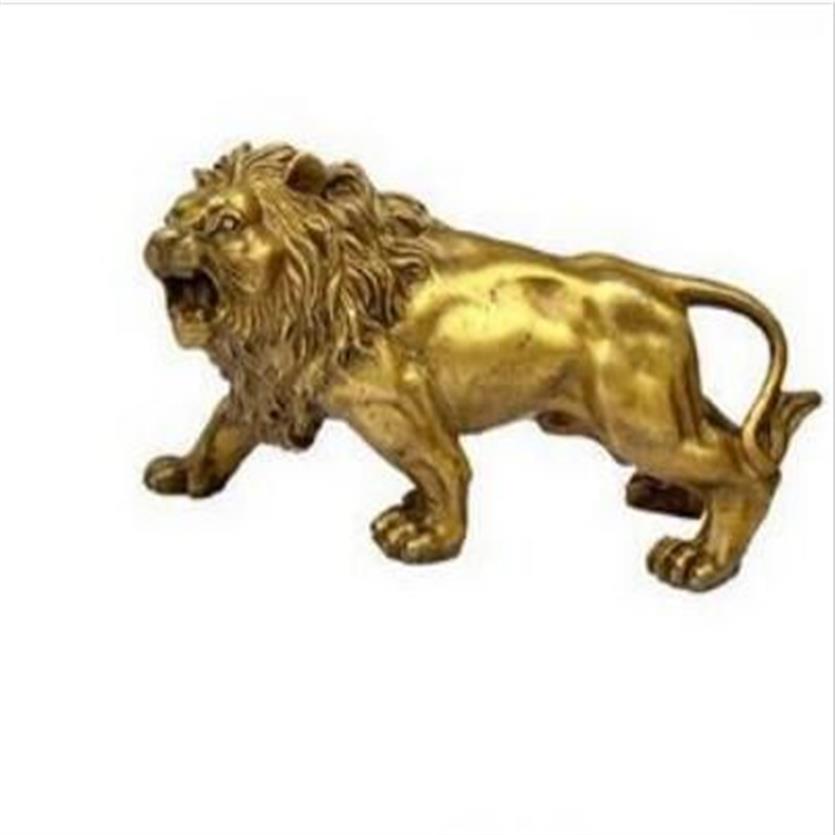 Mässing Crafted Human Antique Decoration Collectable Home Decorations Feng Shui Brass Lion Sculpture Statue293m