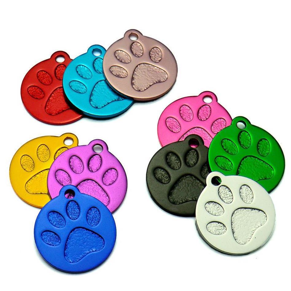 Intero 20 pz Zampa Rotonda In Lega di Alluminio Pet Dog Collana ID Tag Cani Animali Domestici Collare Anello Personalizzato Personalizzato Carino Inciso Y20092389