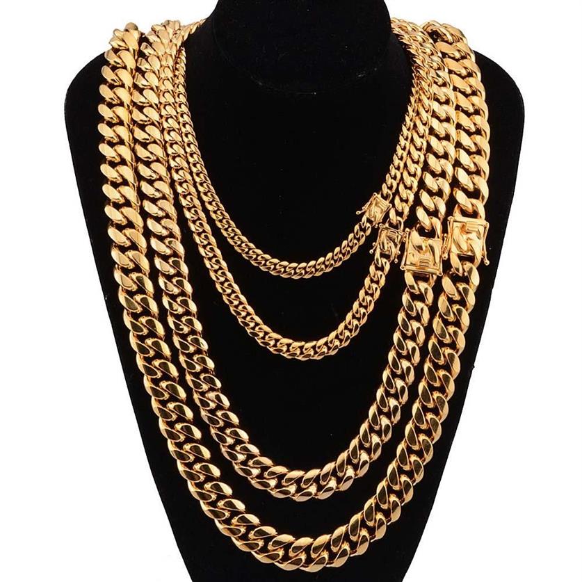 8mm 10mm 12mm 14mm 16mm rostfritt stål smycken 18K Guldpläterad högpolerad Miami Cuban Link Necklace Punk Curb Chain272i