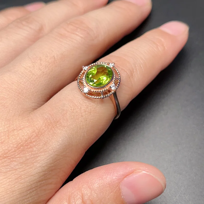 2ct Natuurlijke Peridot Ring voor Vrouw Solid 925 Zilveren Peridot Sieraden met 3 Lagen Goud Palting Klassieke Edelsteen Zilveren Ring