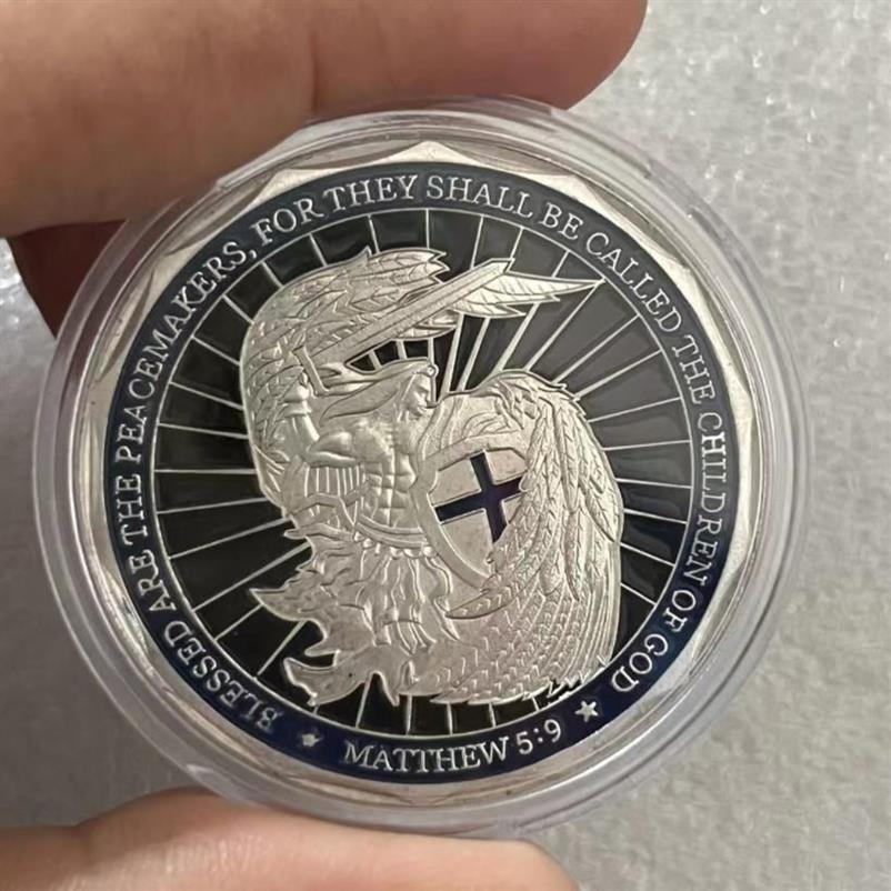 5 pz / lotto Saint NICHAEL Forze dell'ordine Sfida Moneta regalo Dio benedica la polizia Preghiera Moneta commemorativa placcata argento cx247h