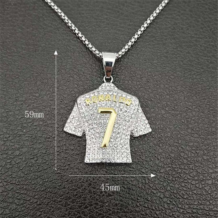 Heren ketting Football 7 hanger met roestvrijstalen ketting en Iced Out bling strass ketting hip hop sport sieraden X0707281F