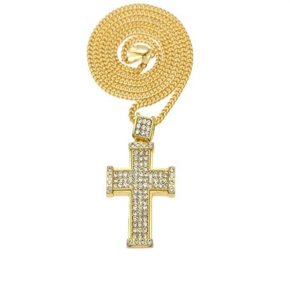 Europa USA 18 carati oro reale placcatura diamante collana pendente croce tridimensionale hip-hop gioielli hip hop269y